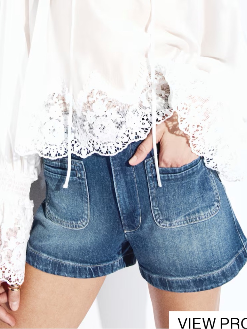 H&M Denim High-Waist Patch Pocket Shorts - Blue